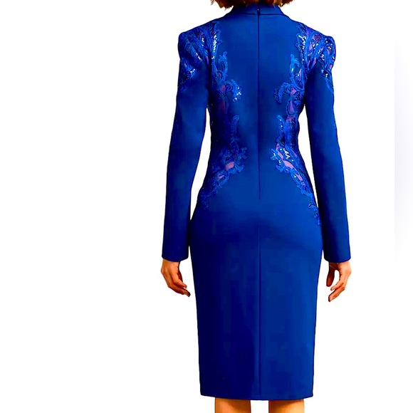 Tadashi Shoji Crepe Lace-Paneled Blazer Midi-Dress - Picture 5 of 8